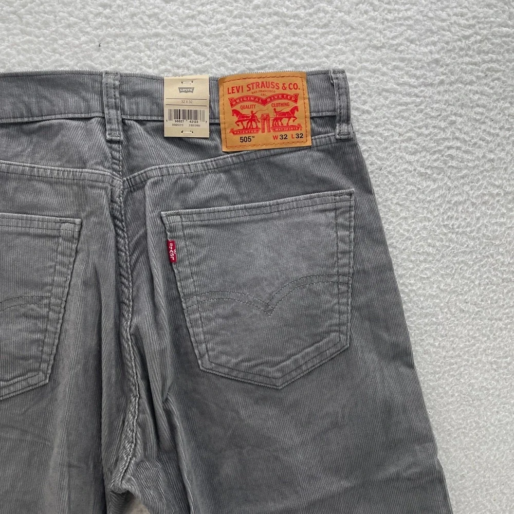Levi's Pants Men's 32x32 Gray 505 Corduroy Pinwale Regular Fit Straight Preppy